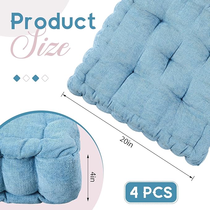Jerify 4 Pcs Floor Pillow Cushions Large Round Square Large Meditation Floor Pillow for Classroom Adult Meditation Picnic Party Seating Learning Daycare School (Square 20 x 20,Mixed Blue)
