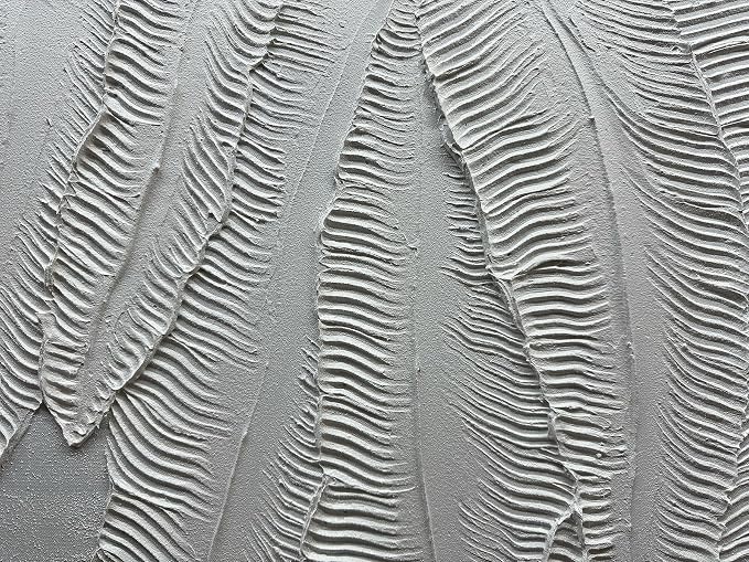 Art8YuQi Paintings - Contemporary Abstract Art leaf Oil Painting On Canvas Texture 3D White Painting Plantain Handmade Artwork Picture Canvas Wall Art Modern Home Decor living room Ready to Hang 24x36inch (36x24 inch) (AQ053, 24X36 inch)
