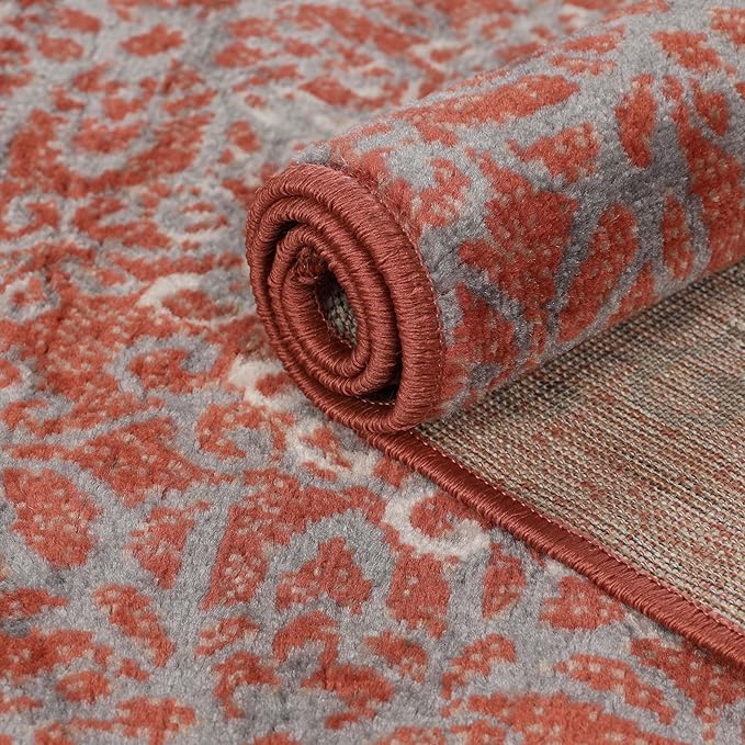 Superior Indoor Area Rug, Jute Backed, Perfect for Entryway, Office, Living/Dining Room, Bedroom, Kitchen, Hardwood Floor, Floral Scroll Decor, Leigh Collection, 4' x 6', Beige Red
