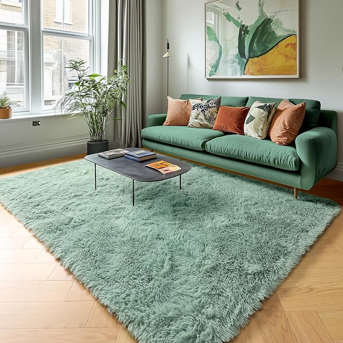 PAGISOFE Sage Green Rugs for Living Room, 5x7 Ft Shaggy Rug Plush Fuzzy Carpet for Bedroom,Green Kids Rug Home Decor Aesthetic,Non-Slip Floor Rugs for Nursery Decor Girls Boys Playroom