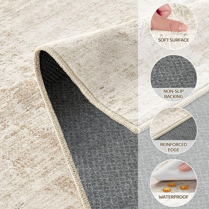 UERMEI Area Rug for Living Room: 10x12 Washable Neutral Abstract Modern Soft Rugs Non Slip Indoor Floor Stain Resistant Large Carpet for Bedroom Dining Room Office Nursery - Beige
