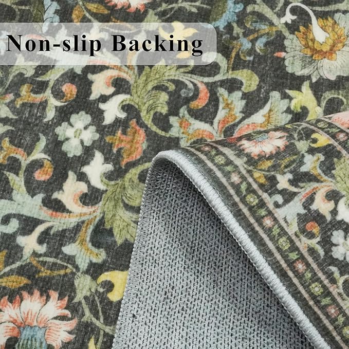 3x5 Living Room Area Rugs: Vintage Washable Non-Slip Rug for Bedroom Dining Room Soft Carpet for Nursery Kitchen Home Office Durable & Easy-Clean Design Perfect for Homes with Cats & Dogs(3x5,Green)