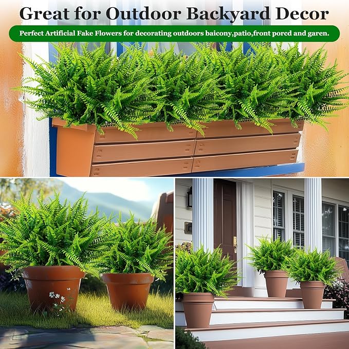 Nigirior 12 Bundles Artificial Fake Plants for Outdoor Faux Boston Fern for Home Decor UV Resistant Fake Plants Greenery for Front Porch Planter Indoor or Outdoor (Green)