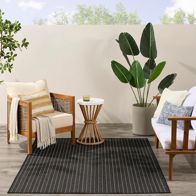 Nourison Home Horizon Indoor/Outdoor Black 5' x 7' Area Rug - Easy Clean, Non Shedding, Bed Room, Living Room, Dining Room, Kitchen (5' x 7')
