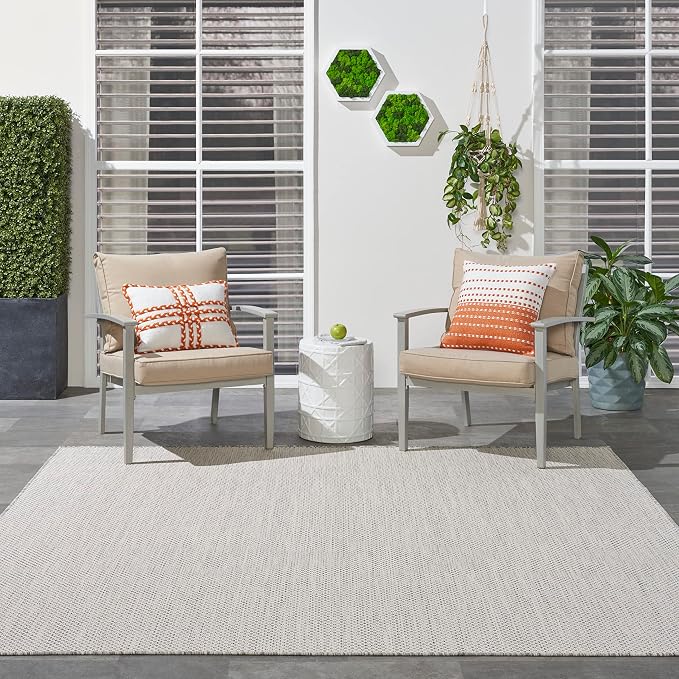 Nourison Home Courtyard Ivory Silver 8' x Square Area Rug - Easy Clean, Non Shedding, Bed Room, Living Room, Dining Room, Kitchen (8' x Square)