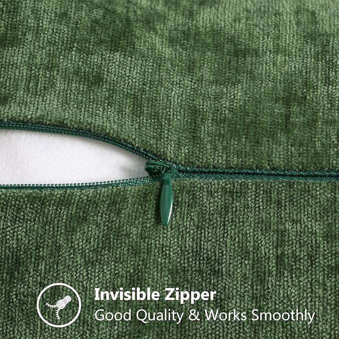decorUhome Chenille Soft Cozy Throw Pillow Covers 12x20 Set of 2, Modern Farmhouse Boho Velvet Decorative Pillow Cases with Stitched Edge for Couch Sofa Bed Home Decor, Forest Green