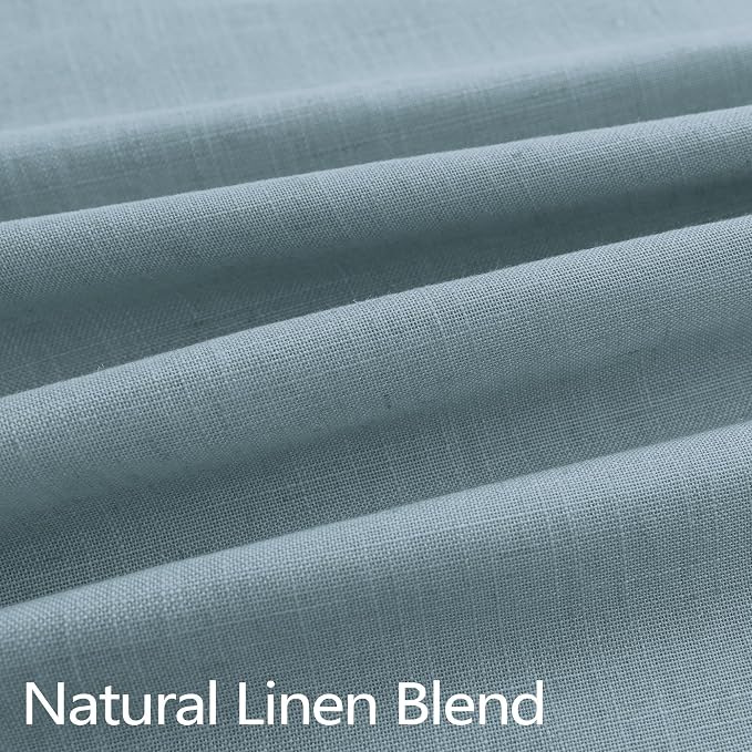 Dusty Blue Pinch Pleated Linen Curtains 84 Inch Long for Living Room 2 Panels Light Filtering Privacy Semi Sheer Curtain Modern Farmhouse Boho Drape for Boys Kids Room Bedroom Stone Blue Grey Back Tab