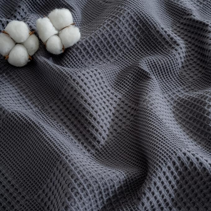100% Turkish Cotton Blanket California King Size Waffle Weave Blankets, Made in Turkiye, Light Airy Throw Bedspread (Dark Gray, California King Size Blanket 90 x 125 inch)