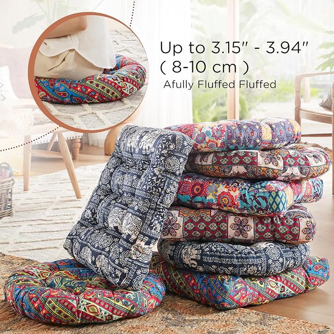 Codi Meditation Floor Pillow, Boho Pillows Seating for Adults and Teens, Large Cushion for Yoga Living Room Tatami Sitting, Memory Foam Added, 22x22 Inch Pack of 2, Round - Multi Blaidiere