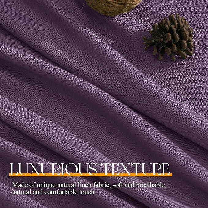 Jowels Plum Linen Curtains 84 Inch Long 2 Panels for Living Room | Light Filtering Semi Sheer Curtain, Back Tab Pocket Pleated Look, Boho Farmhouse Textured Privacy Drapes for Bedroom Window