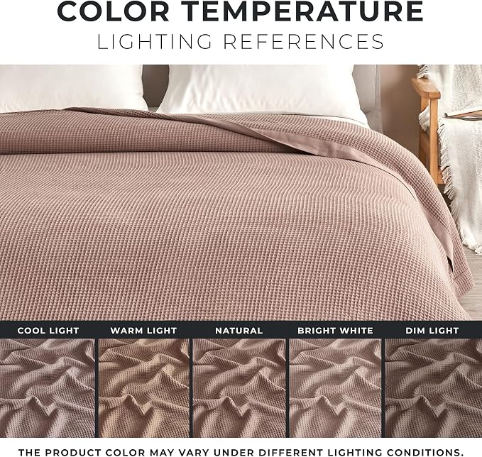 Great Bay Home 100% Cotton Blanket for Full/Queen Size Bed | Lightweight and Breathable Waffle Weave Blankets for Summer & Spring | Versatile, Layering Pink Bed Blanket, Redwood, 90x90 inches