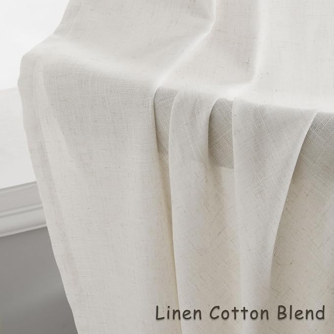 Ivory Linen Curtains 105 Inches Long for Living Room 2 Panels Custom Drapes Grommet Semi Sheer Light Filtering Boho Farmhouse Neutral Ivory Window Curtains 105 Inch Length for Dining Bedroom Office