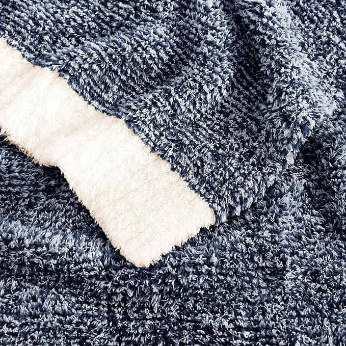 WRENSONGE Soft Throw Blanket for Couch-Cozy Reversible Knitted Blankets | Lightweight Warm Fluffy Decor for Women, Mom, Her & Girls, Sofa, Chair, Bed, 50x60in, Cationic Dyeing Navy Blue