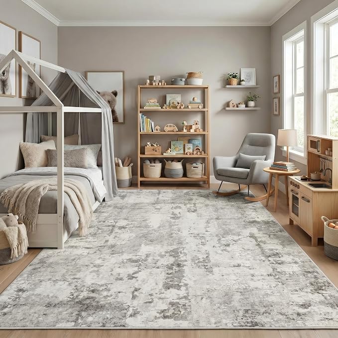 GarveeHome 5x7 Abstract Area Rug, Washable Soft Low Pile Non Slip Accent Rug for Living Room, Bedroom, Dining Room, Modern Neutral Beige Indoor Carpet