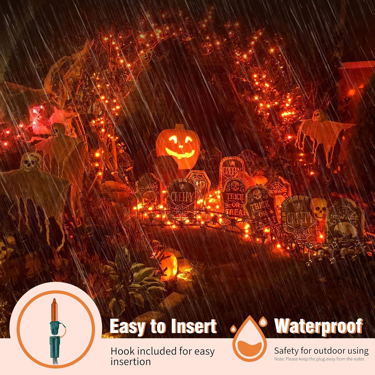 woohaha Outdoor Halloween Lights, 2PACK 13ft 50 Count Incandescent Blubs & Green Wire Mini Lights, 120 V High-Voltage Connectable Light String, for Indoor Patio Garden Tree Party Decoration, Orange