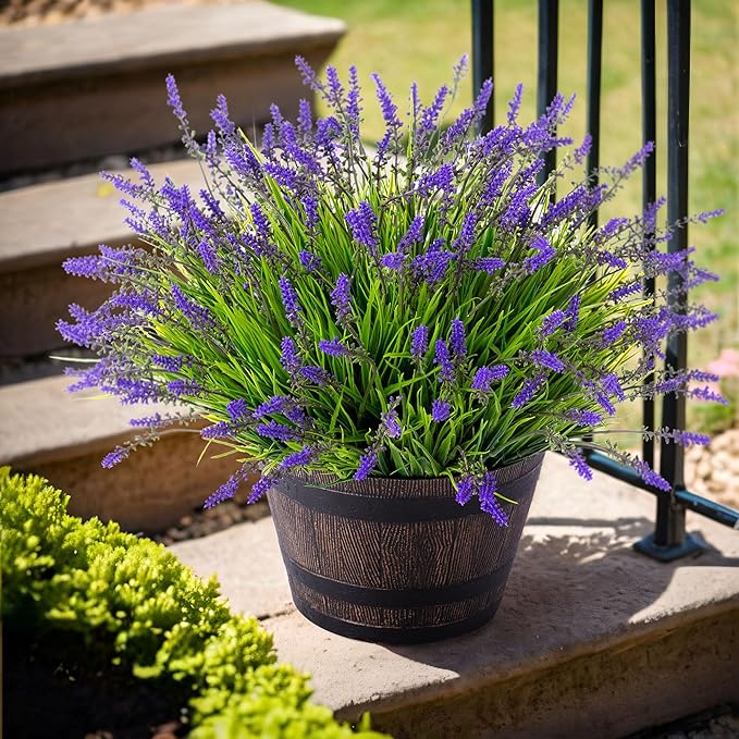 Ammyoo Artificial Faux Plants Flowers for Outdoor Decorations, Fake Monkey Grass for Outside Porch Patio, No Fade Realistic Greenery Plant, UV Resistant Artificial Shrubs for Courtyard Window Garden