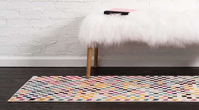 Unique Loom Chromatic Collection Modern Geometric & Vibrant Abstract Area Rug For Any Home Décor (2' 2 x 6' 7 Runner, Multi/ Beige)