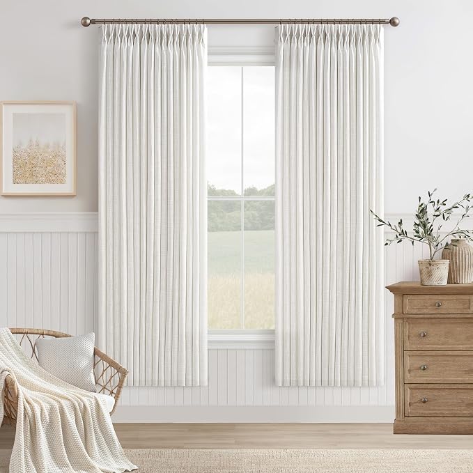 Ivory Linen Curtains 72 Inches Long 2 Panels Set for Living Room Bedroom Pinch Pleated Back Tab Drapes Neutral Modern Farmhouse Semi Sheer 72 Inch Curtains for Dining Room Window Cabin Beige White