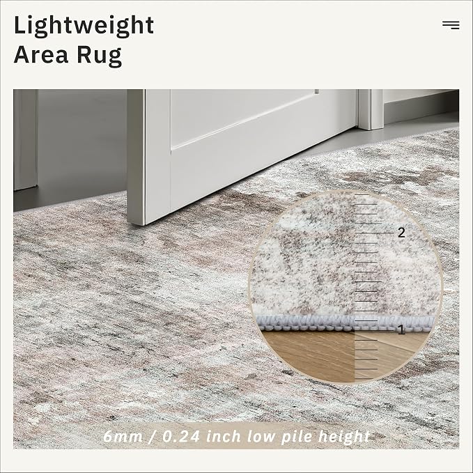 Soalmost Area Rugs 4x6 for Living Room, Vintage Washable Rugs for Dining Room, Kitchen, Non-Slip Area Rug Pink Grey