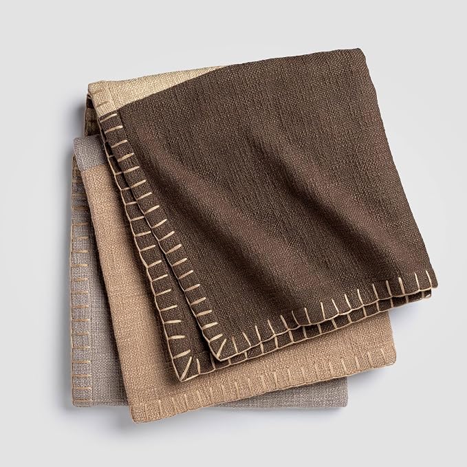 Calm Stitchscape Fringe Throw Blanket 55x60, Beige Cotton Decorative Sofa and Bed Blanket with Fringe Detail, Lightweight All-Season Throw, Handwoven in India, Oeko-TEX Certified