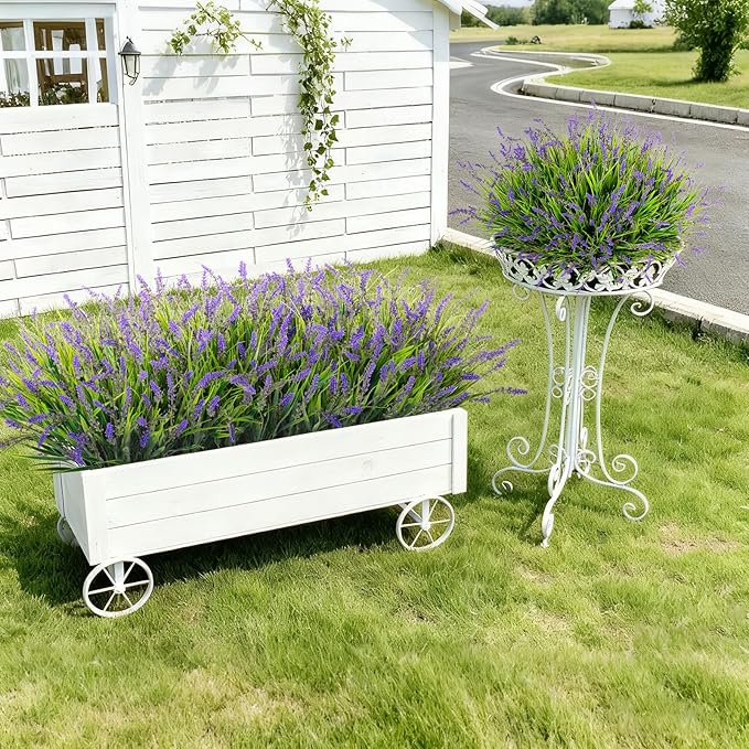 Ammyoo 24 Pcs Artificial Faux Plants for Outdoor Spring Decoration, Fake Monkey Grass for Garden Porch Balcony Planters, Fake Greenery Shrubs UV Resistant No Fade Plants Bush for Pathway(Purple)