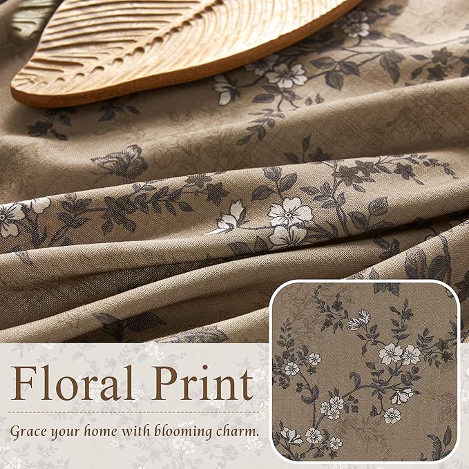 StangH Extra Long Vintage Curtains 108 Inch Long, Butterfly Pattern Linen Blend Drapes, Moody Retro Botanical Light Filtering Window Curtains for Living Room, Khaki, W52 x L108, 2 Panels