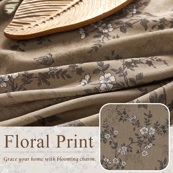 StangH Vintage Floral Curtains French Country Linen Texture Light Filtering Printed Drapes Victorian Decor for Living Room/Bedroom/Dining Room, W52 x L84, Khaki, 2 Panels