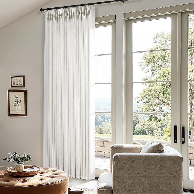 80 Inch Extra Wide Pinch Pleated Curtains 112 Inch Length for Living Room Large Window Drapes Light Filtering Privacy for Bedroom Back Tab with Hooks Clip Rings Natural 80W x 112L