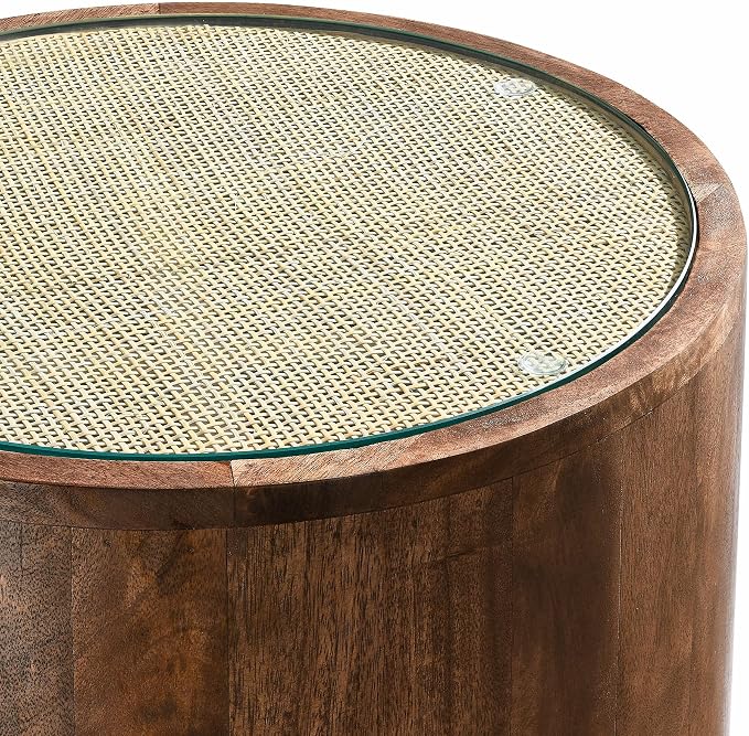 Modway Truett Wood Rattan Round Side Table in Walnut