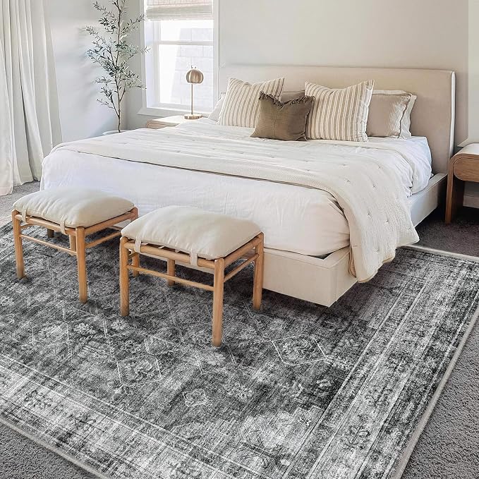 CHAMPLANT Area Rug 6'x9' Washable Vintage Traditional Floor Cover Thin Retro Kitchen Indoor Distressed Non Slip Carpet for Living Room Bedroom Dining Room