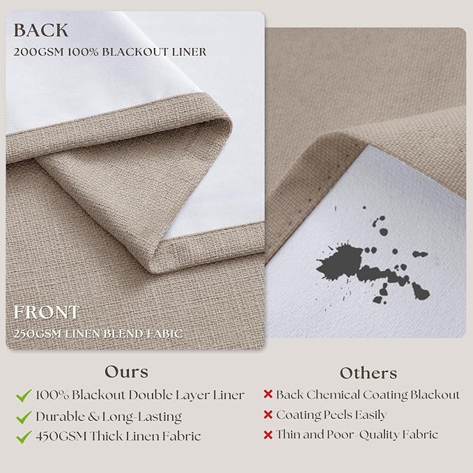 Blackout Pinch Pleat 100 Inch Curtains 2 Panels Set for Living Room Bedroom Farmhouse Farmhouse Pinch Pleated Back Tab Thermal Insulated 100% Black Out Window Curtain 100 Inch Length Taupe Burlywood