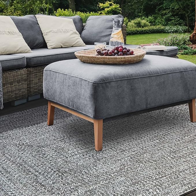 Superior Large Indoor/Outdoor Area Rug, Multi-Tone Reversible Braided Floor Decor for Patio, Front Porch, Entryway, Living Room, Office, Nursery, Artistic Home, 6' x 9', Slate-White