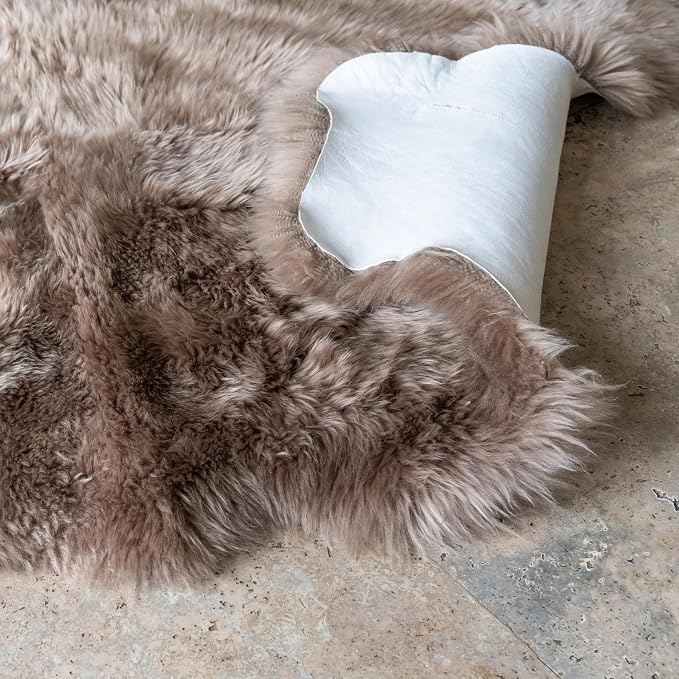 Premium Octo 100% Genuine Sheepskin Area Rug Long Hair 6x6 ft – Natural Soft & Fluffy Lambskin Rug for Bedroom or Living Room – Made in Argentina (Beige)