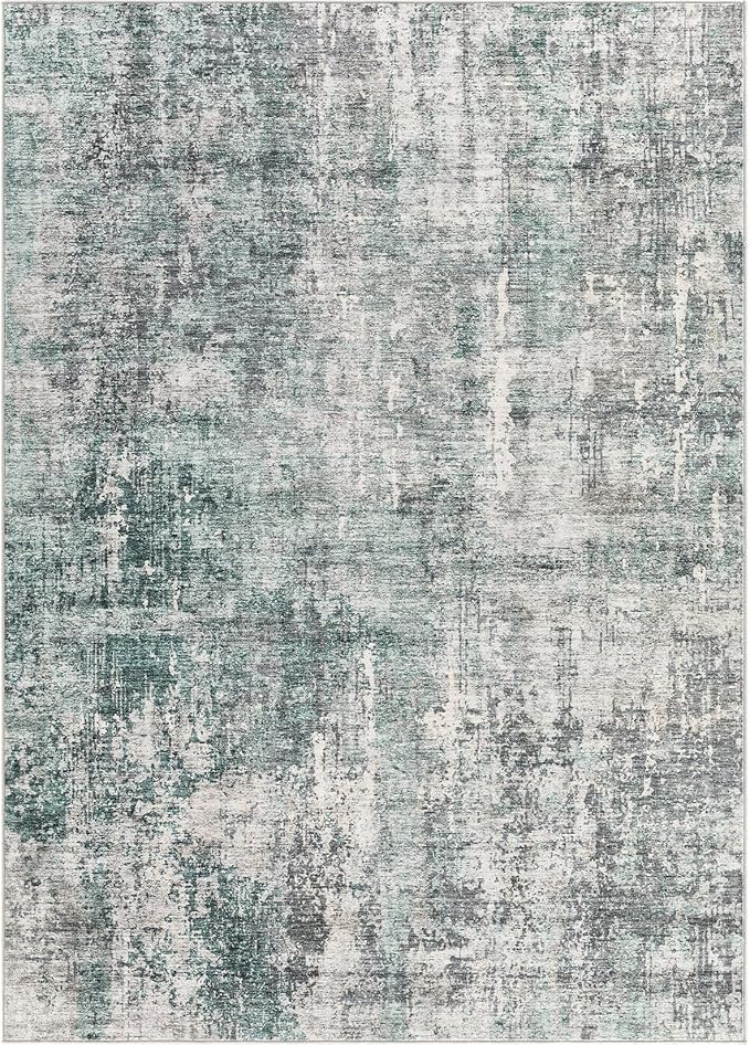 UERMEI 9x12 Area Rug Living Room Rugs - Washable Neutral Modern Abstract Soft Thin Large Rug Indoor Floor No Slip Rug Carpet for Bedroom Under Dining Table Home Office Decor - Green/Grey