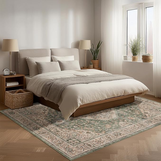 Ruaruarug Washable Area Rug 5x7 for Living Room, Bedroom, Ultra Soft Non Slip Stain & Fade Resistant, Pet & Kids Friendly, Suitable for High Traffic Areas Easy to Clean for Office Kitchen, Celadon