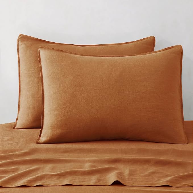 ATLINIA Linen Pillow Cases King Sham - 20 x 36 Inch Bed Pillow Protector Cover Set of 2 Bedding Cooling Neutral Pillowcase Shams Rust