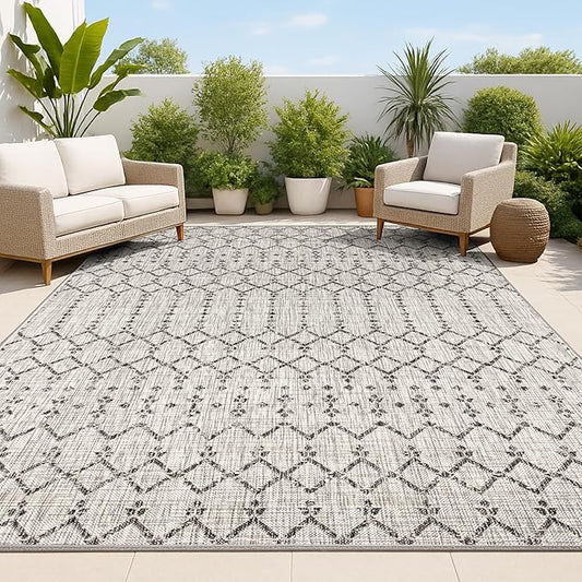 JONATHAN Y Moroccan Geometric Indoor Outdoor Area Rug 4X6 Light Gray/Black, Ourika Textured Weave for Backyard, Patio, Porch, Easy-Cleaning, High Traffic, Pet-Friendly, Non-Shedding (SMB108E-4)