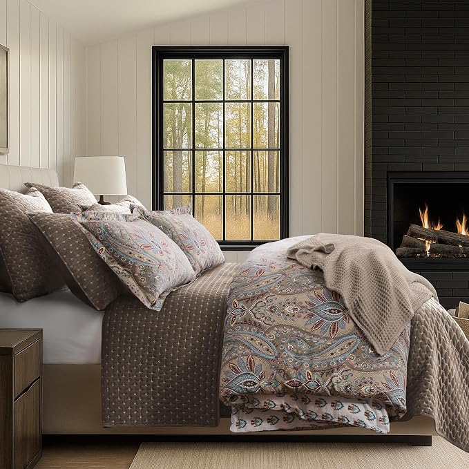Levtex Home - Velvet Stitch Quilt Set - Twin Quilt (68x86in.) + One Standard Sham (26x20in.) - Velvet - Cocoa, White - Reversible - Polyester