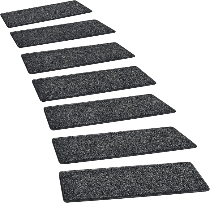 PURE ERA Carpet Stair Treads Tape Free Non Slip Indoor Stair Carpet Stair Protectors Pet-Friendly Non-Slip Skid Resistant Washable Reusable 8" x 30"(7 Pieces,Black)