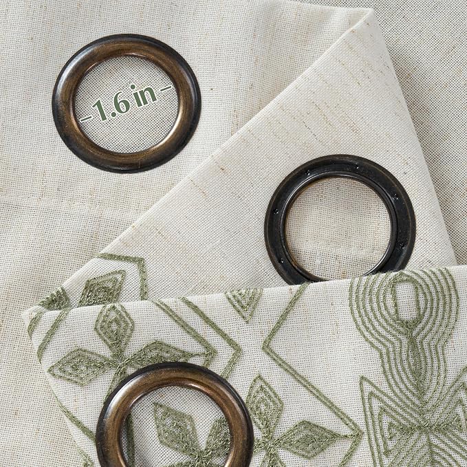 NICETOWN Sage Green Floral Embroidered Linen Curtains 84 inch Long - Gorgeous Drapes for Airy Living Room, Boho Style Bronze Grommet Heavy Linen Beautiful Home Decoration, W52 x L84, 2 Pcs