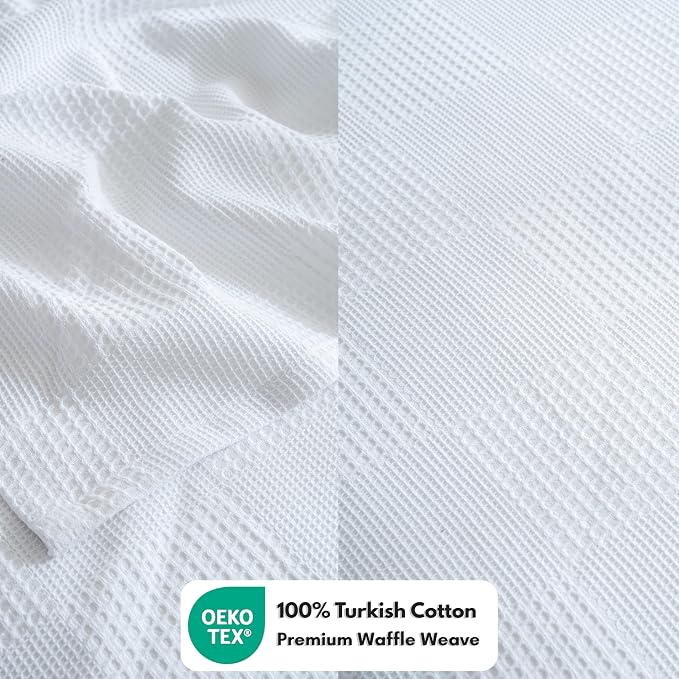 100% Turkish Cotton Blanket California King Size Waffle Weave Blankets, Made in Turkiye, Light Airy Throw Bedspread (White, California King Size Blanket 90 x 125 inch)