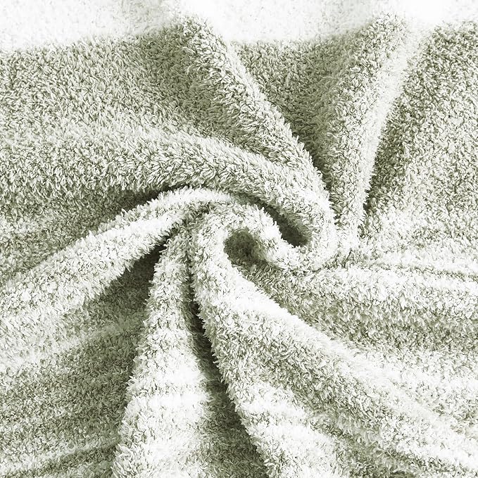 WRENSONGE Soft Throw Blanket for Couch-Cozy Reversible Knitted Blankets | Lightweight Warm Fluffy Decor for Women, Mom, Her & Girls, Sofa, Chair, Bed, 50x70in, Sage Green Stripe