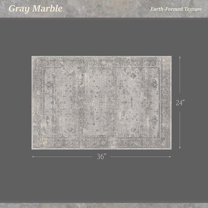 Washable 2x3 Entryway Rug, Non Slip Low Pile Small Area Rug for Front Door, Kitchen & Bathroom, Mineral-Inspired Marble Pattern Neutral Gray Floor Mat