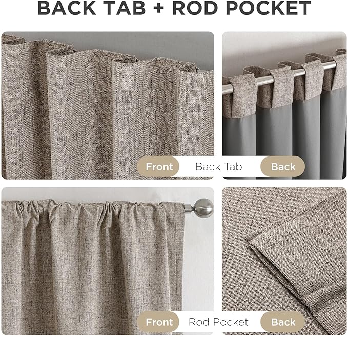 Joydeco 100% Blackout Curtains for Bedroom，Natural Linen Curtains, Thermal Insulated Linen Light Blocking Drapes, Rod Pocket & Back Tabs, Darkening Privacy for Living Room, 52" W x 96" L (Pack of 2)
