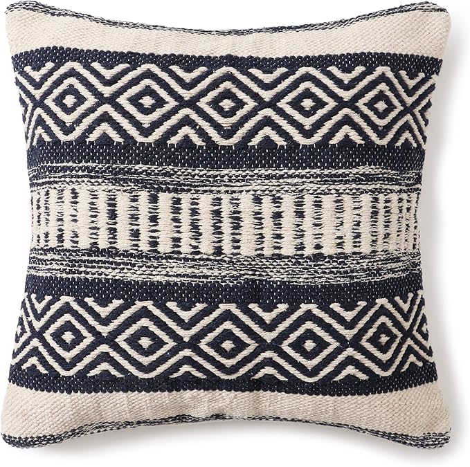 REDEARTH · Boho Textured Throw Pillow Cases - Cushion Covers Tufted Decorative Farmhouse Fall Set for Couch - Sofa - Dining - Patio - Outdoor - 100% Cotton (18"x18" - Indigo Impressions) Pack of 2
