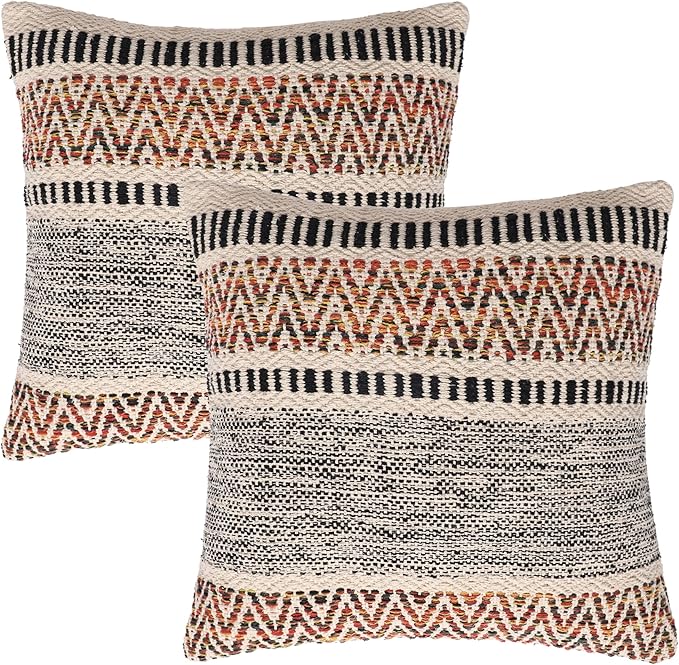 REDEARTH · Textured Throw Pillow Cushion Covers - Boho Tufted Decorative Farmhouse Cases Fall Set for Couch - Sofa - Bed - Dining - Patio - Outdoor - 100% Cotton (18"x18", Motley Bohemia) Pack of 2