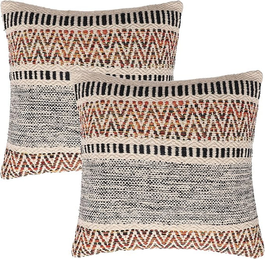 REDEARTH · Textured Throw Pillow Cushion Covers - Boho Tufted Decorative Farmhouse Cases Fall Set for Couch - Sofa - Bed - Dining - Patio - Outdoor - 100% Cotton (18"x18", Motley Bohemia) Pack of 2