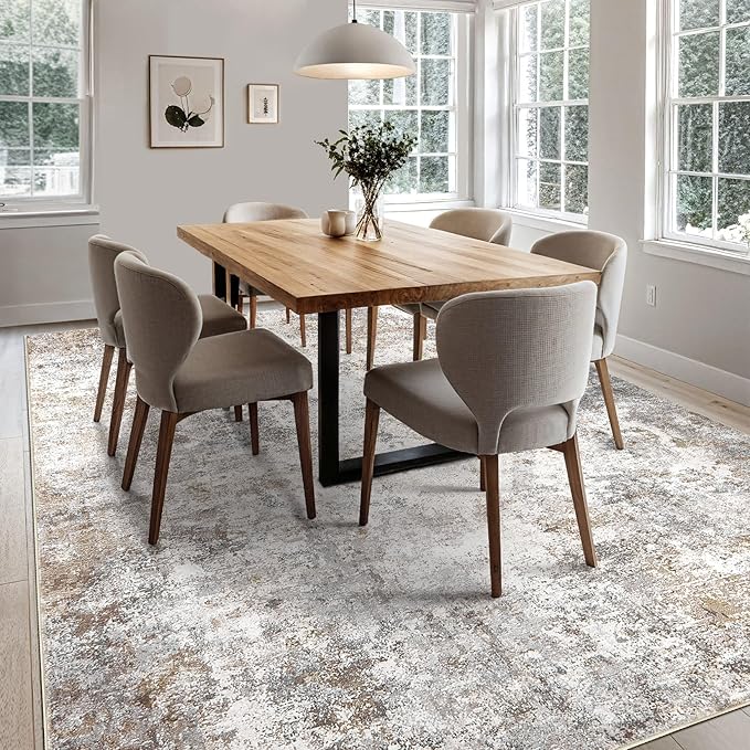 UERMEI 6x8 Area Rug Living Room Rugs - Washable Neutral Modern Abstract Soft Thin Rug Indoor Floor No Slip Rug Carpet for Bedroom Under Dining Table Home Office Decor - Brown Grey