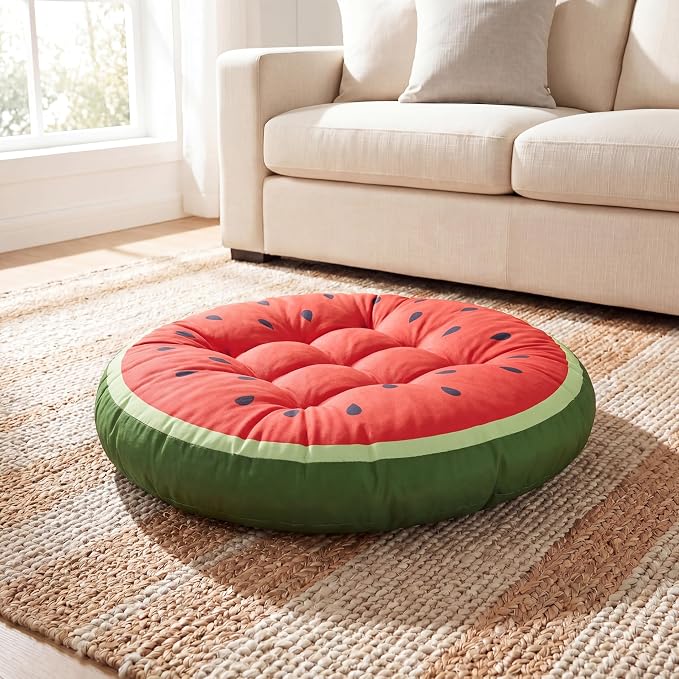 Funnymoom 35" Large Watermelon Pattern Floor Cushion Round Meditation Floor Pillow Cushion for Adults Oversized Playroom Pillows Reading Nook Big Pillow for Sitting Yoga Living Room Sofa Balcony