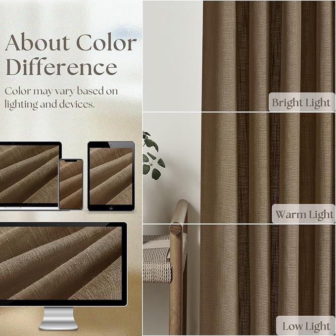 Extra Wide 120 Inch Long Curtains 70 Inch Wide Pinch Pleat Linen Curtains for Living Room Bedroom Light Filtering Privacy Pleated Drapes Hooks Rings Back Tab for Sliding Door Dutch Cocoa 1 Panel